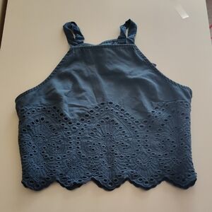 Abercrombie & Fitch Navy Eyelet Halter Crop Top